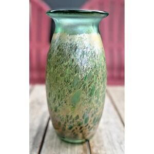 Jon Bush 1989 Signed Hand Blown Iridescent Art Glass Vase 11" Green Studio MN